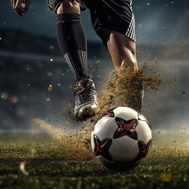 A person kicking a football.